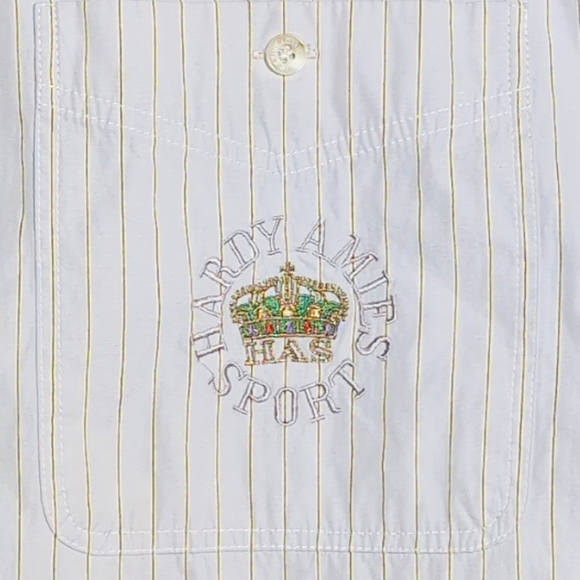 Hardy Aimes Sz L Tan Striped Button-Up Shirt with Embroidered Logo - Picture 3 of 7